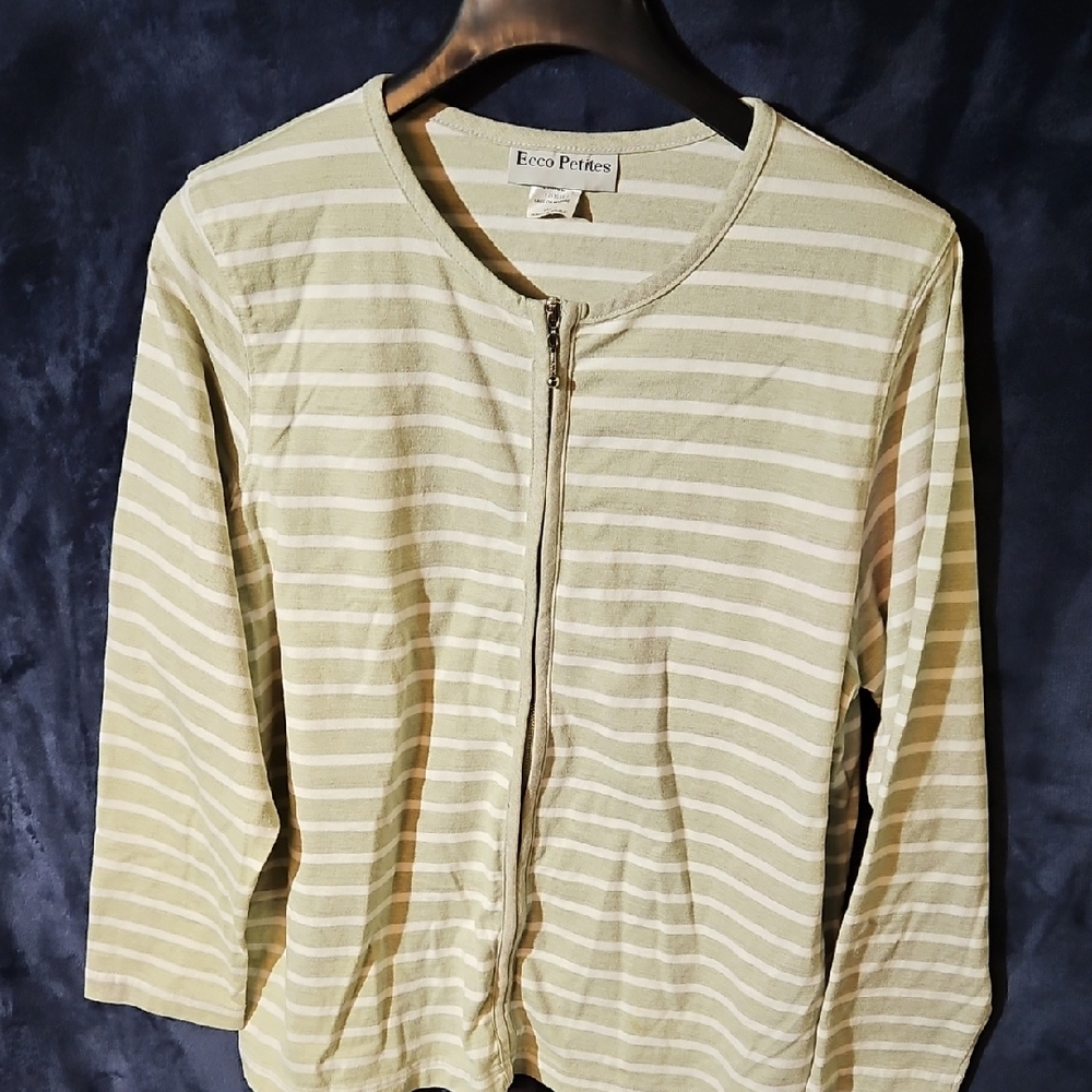 Ecco Petites Green and White Striped Cardigan